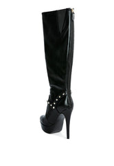 Nephele Silver Stud Stiletto Calf Boots