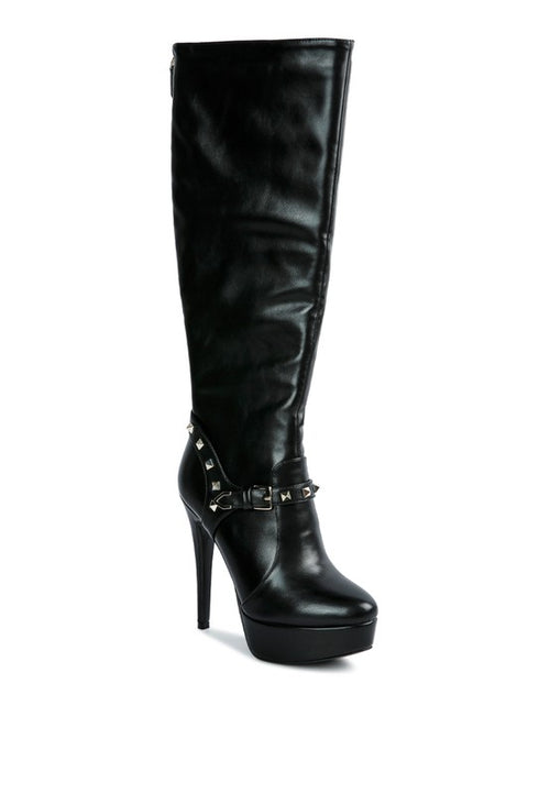 Nephele Silver Stud Stiletto Calf Boots